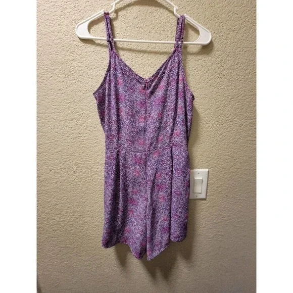 Aqua Romper Sleeveless Thin Straps Sweetheart Wide Leg Floral Zip Purple XS - Picture 4 of 4